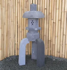 Japanese style Garden Lantern, made from Andesit Stone. Multipart. 120 cm Height, Stand is 50 cm width. 